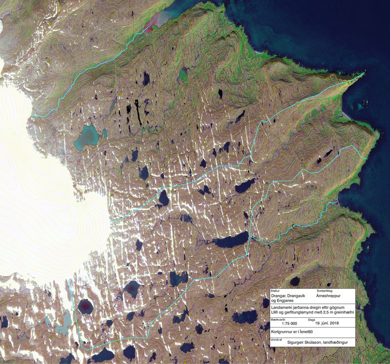 Mynd 1. Landamerki Dranga, Drangavíkur og Engjaness, Sigurgeir Skúlason.