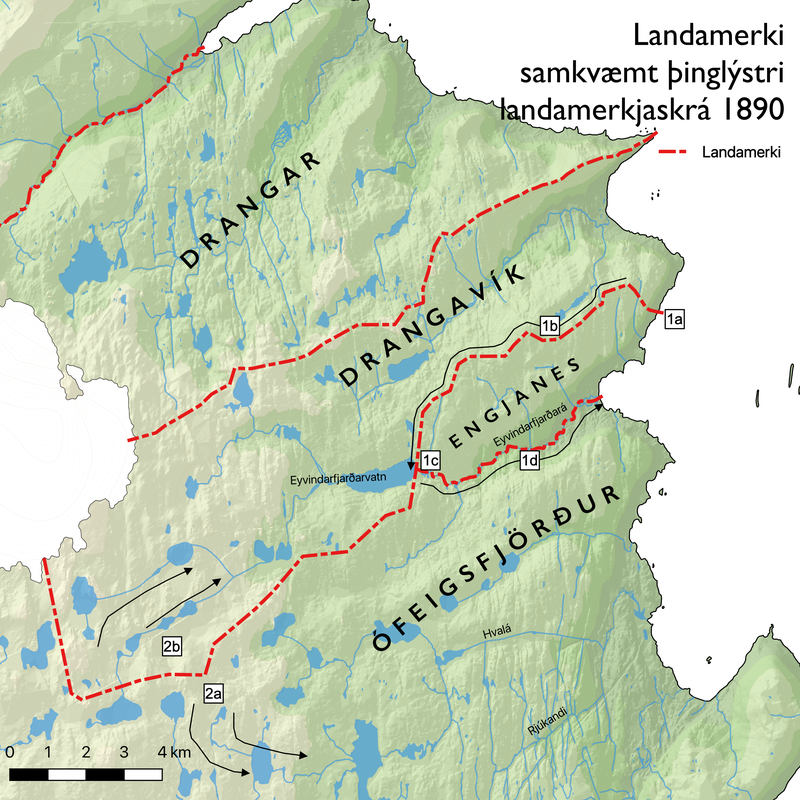 Mynd 2. Landamerki, skýringar.