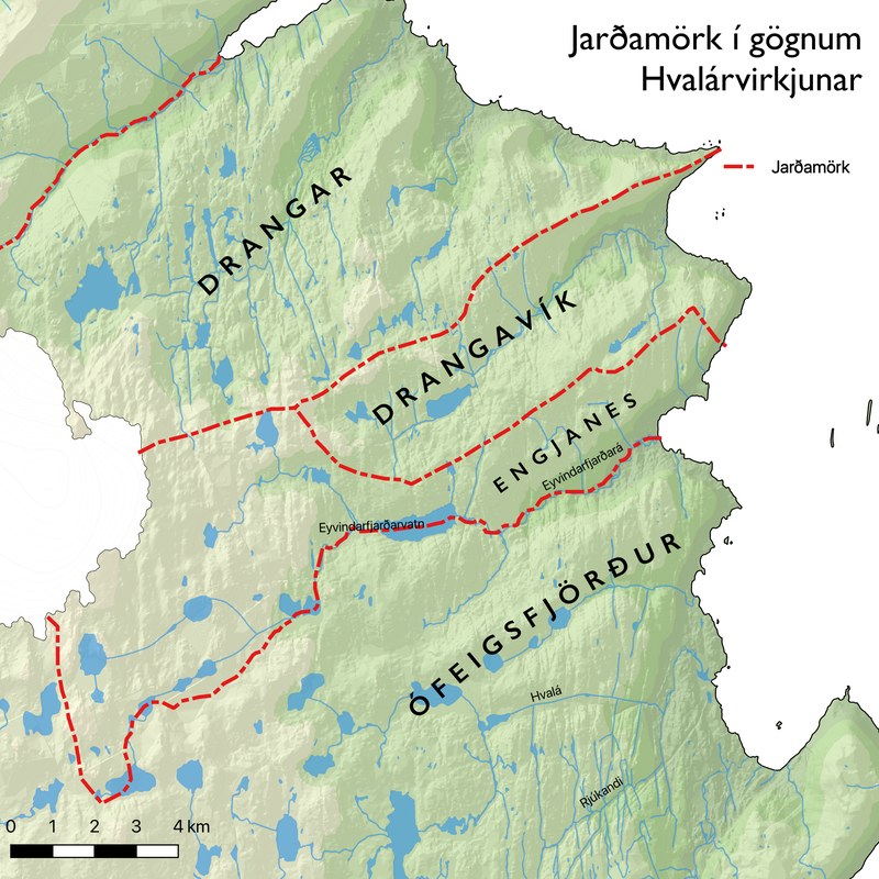 Mynd 3. Hvalárvirkjun, jarðamörk.