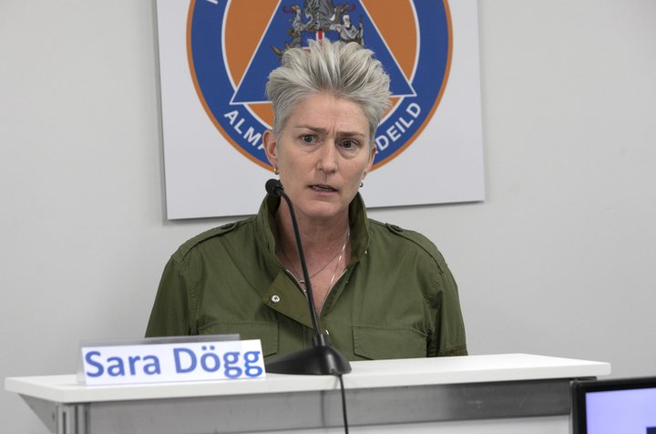 Sara Dögg Svanhildardóttir á upplýsingafundinum í dag.