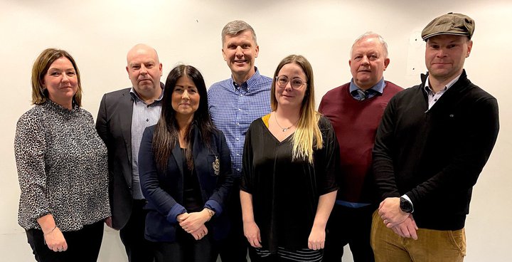 Sjö efstu frambjóðendur listans, frá vinstri: Guðný Margrét Hjaltadóttir, Sigurður Gunnarsson, Berglind Harpa Svavarsdóttir, Gauti Jóhannesson, Oddný Björk Daníelsdóttir, Jakob Sigurðsson og Elvar Snær Kristjánsson.