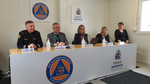 Frá blaðamannafundi í Skógarhlíð fyrr í vikunni.