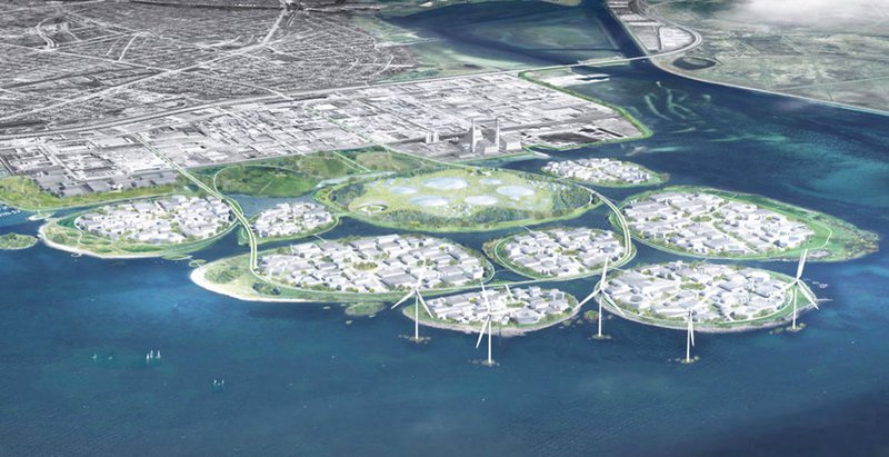 Avedøre. Hér sjást eyjarnar níu sem ákveðið hfur verið að gera, skammt frá hraðbrautinni. Mynd: Urban Power fyrir Hvidovre.