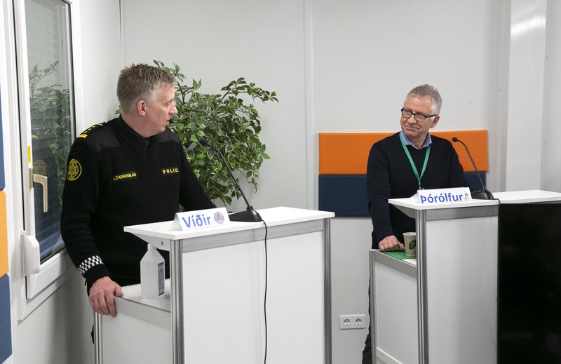 Víðir Reynisson og Þórólfur Guðnason á upplýsingafundinum í dag.