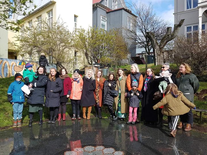 Frá blaðamannafundi Kvennahreyfingarinnar í dag.