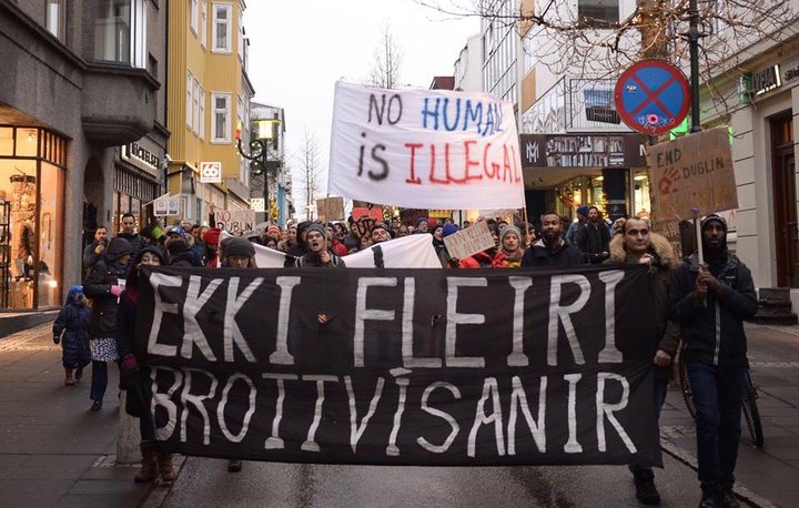Flóttafólk mótmælir Mynd: No Borders Iceland