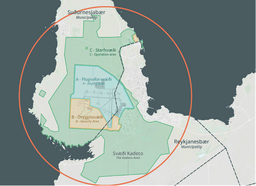 Kadeco hefur umsjón með alls 55 ferkílómetra svæði í grennd við Keflavíkurflugvöll en það er grænmerkt á þessari mynd. Mynd: Kadeco