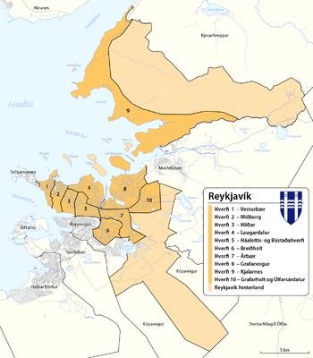 Hér sést svæðið sem þarf að taka með í reikninginn til að fá þá niðurstöðu að Reykjavík sé dreifbyggð borg.