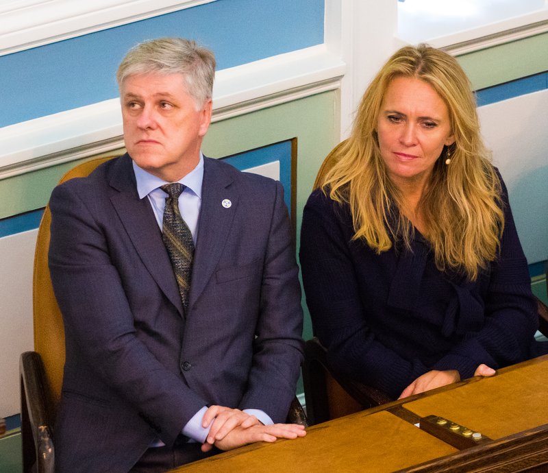 Benedikt Jóhannesson, formaður Viðreisnar, og Þorgerður Katrín Gunnarsdóttir, saman í þingsal þegar stefnuræða forsætisráðherra var flutt.