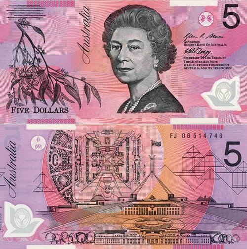 Ástralskur fimm dollara seðill.