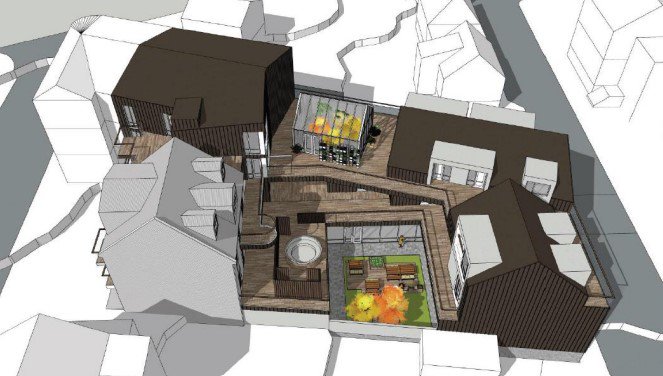 Horft frá bakgarði til vesturs.