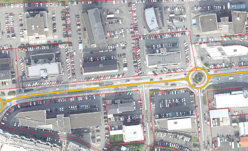 Bílastæðin í Borgartúni eru innan lóðarmarka. Og þar er nóg af þeim. Skjáskot úr borgarvefsjá.