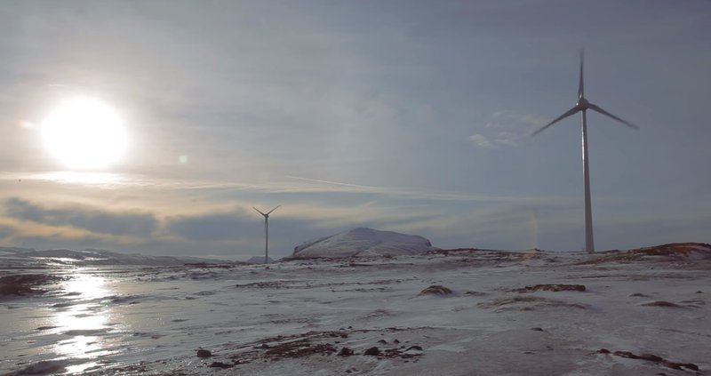 Vindorkuvirkjunin Búrfellslundur er fyrirhuguð í Hafinu á Þjórsársvæðinu. Tvær tilraunamyllur hafa snúist þar í tæpan áratug. Mynd: Landsvirkjun
