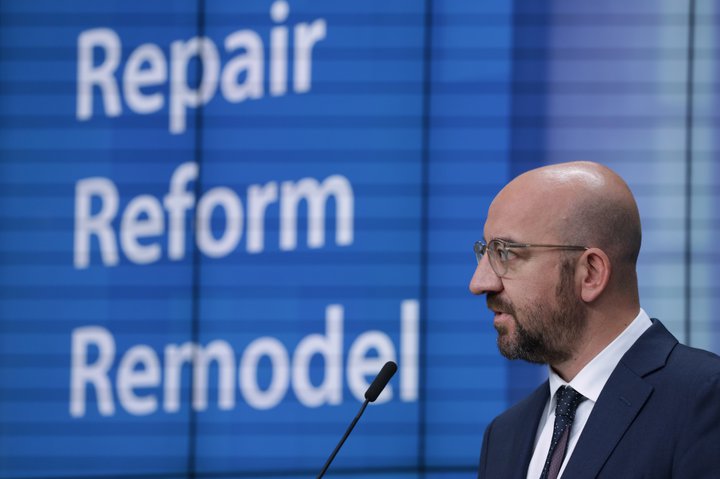 Charles Michel, formaður leiðtogaráðs ESB, á blaðamannafundi síðasta föstudag.
