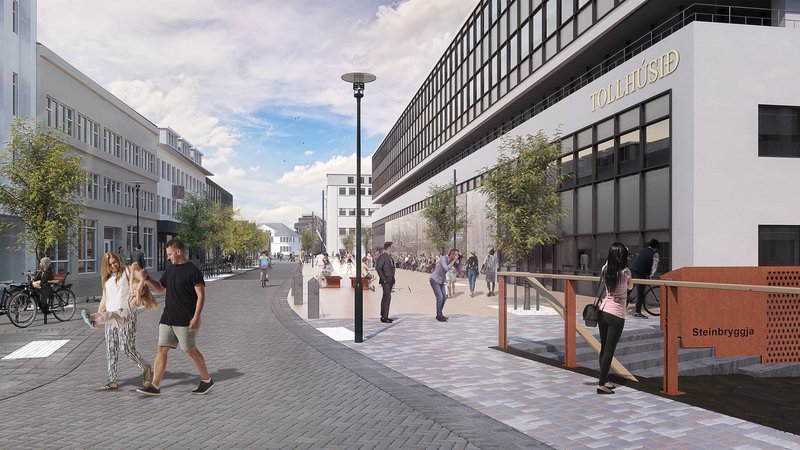 Einstefna og torg verður fyrir framan Tollhúsið. Mynd: Tölvuteikning