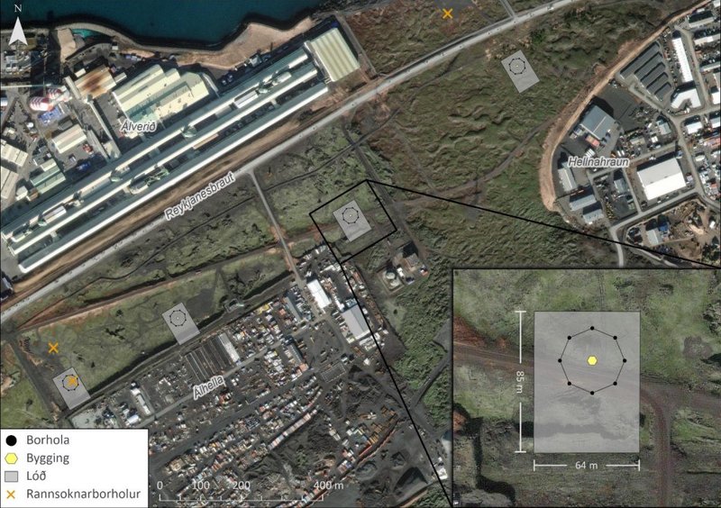 Það svæði sem er til athugunar fyrir framkvæmdasvæði Coda Terminal (skyggt svæði). Mynd: Úr matsáætlun