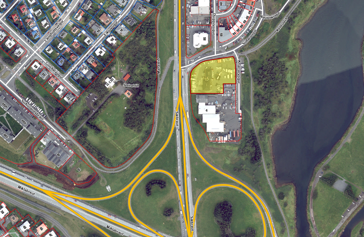 Reykjavíkurborg kaupir fasteignir Nýju sendibílastöðvarinnar á lóðinni við Knarrarvog 2, sem hér er merkt í gulu, á næstum hálfan milljarð, undir legu Borgarlínu.