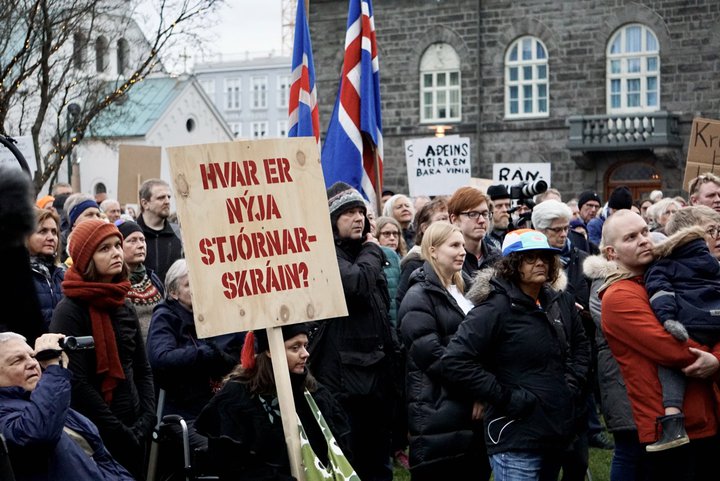 Frá mótmælum á Austurvelli í fyrra.