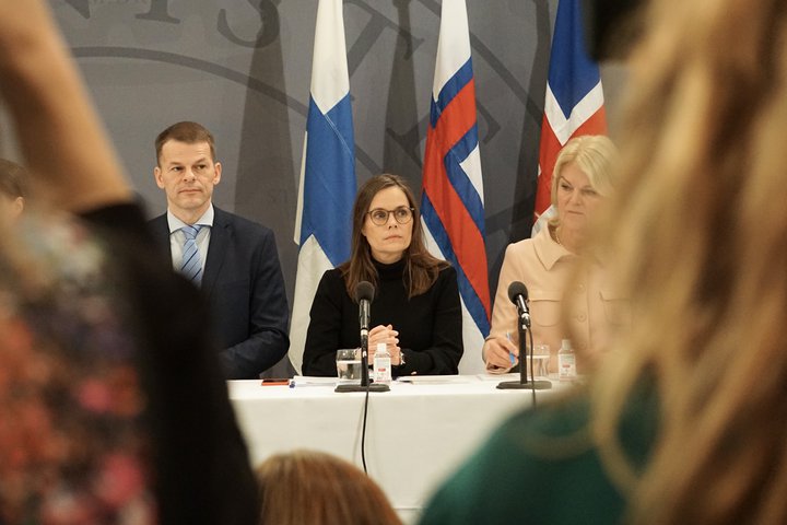 Katrín Jakobsdóttir forsætisráðherra var á blaðamannafundi norrænu forsætisráðherranna á þingi Norðurlandaráðs í morgun.