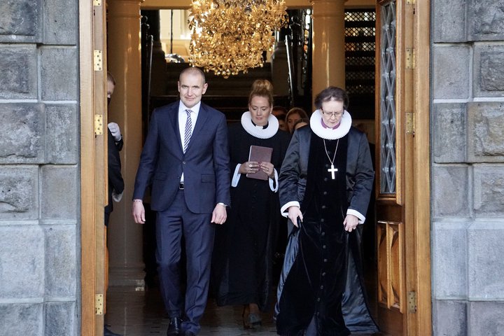 Guðni Th. Jóhannesson, forseti Íslands, ásamt Agnesi M. Sigurðardóttur, biskup Íslands.