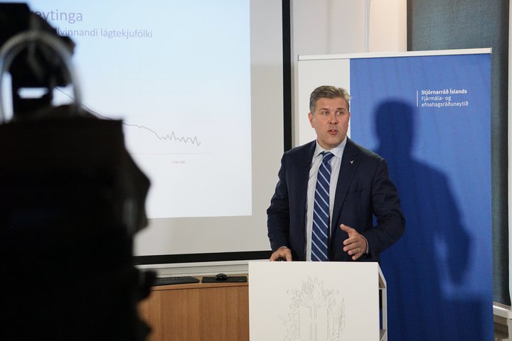 Bjarni Benediktsson, fjármála- og efnahagsráðherra, við kynningu á fjárlagafrumvarpi ársins 2020 á föstudag.