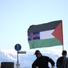 Mótmæli við Hörpu í gær til stuðnings Palestínumönnum.