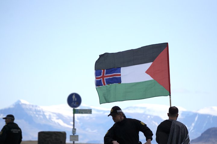 Mótmæli við Hörpu í gær til stuðnings Palestínumönnum.