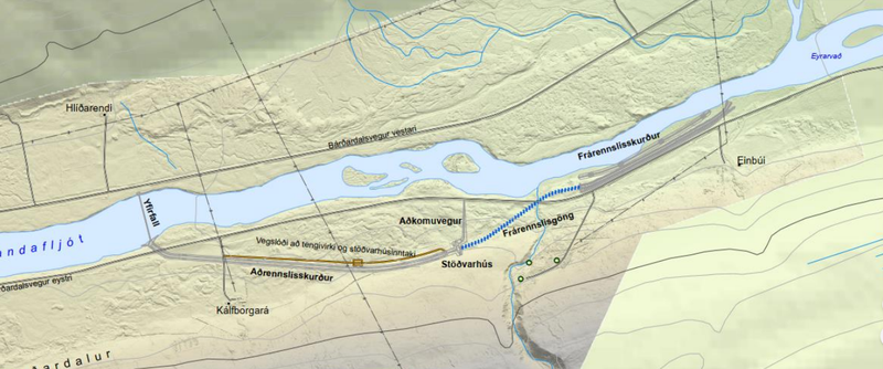 Kort úr matsskýrslu af Einbúavirkjun í Bárðardal.