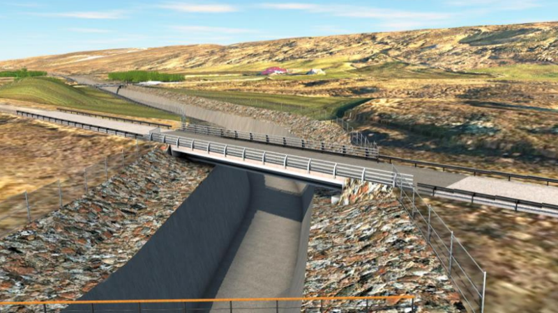 Skýringarmynd af brú á Bárðardalsvegi eystri yfir aðrennslisskurð. Mynd: Matsskýrsla