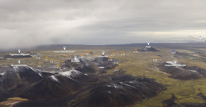 Óróapúlsinn mælist við Litla Hrút, suður af Keili.