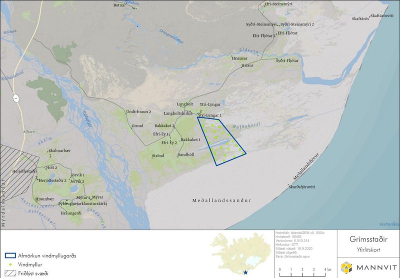Staðsending hins fyrirhugaða vindorkuvers í Meðallandi Mynd: Tillaga að matsáætlun