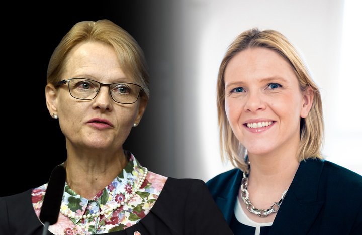 Helene Fritzon (vinstri) er sænski ráðherra innflytjendamála. Sylvi Listhaug (hægri) er norski ráðherra sama málaflokks.