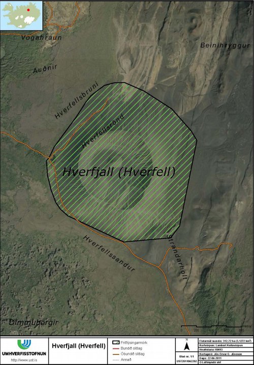 Náttúruvættið Hverfjall samkvæmt gildandi friðlýsingarskilmálum. Mynd: Umhverfisstofnun