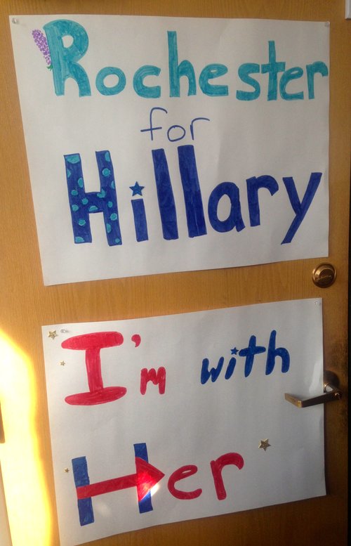 Á kosningaskrifstofu Hillary Clinton.