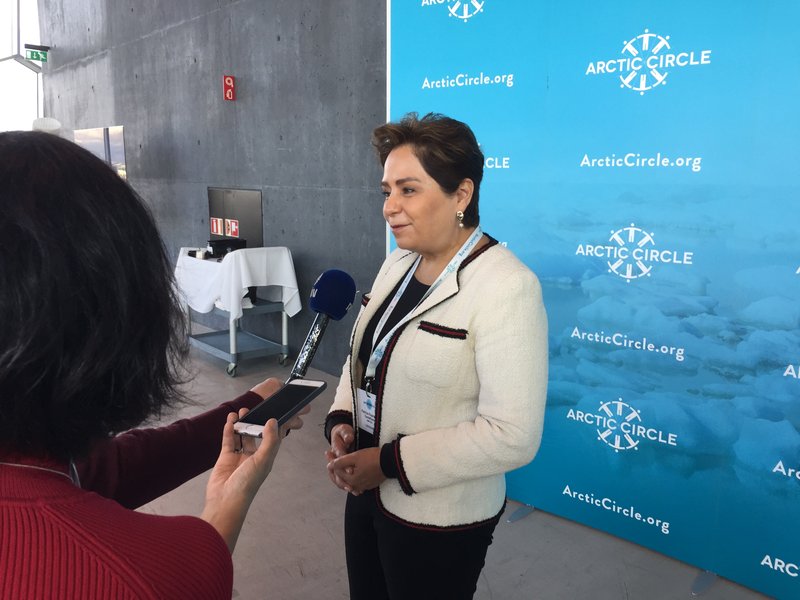 Patricia Espinosa var í heimsókn á Íslandi í síðustu viku. Hún ræddi við fjölmiðla á Arctic Circle-þinginu.
