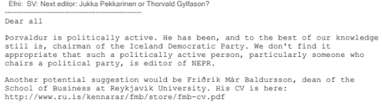 Tölvupóstur starfsmanns íslenska fjármála- og efnahagsráðuneytisins frá 11. nóvember í fyrra.