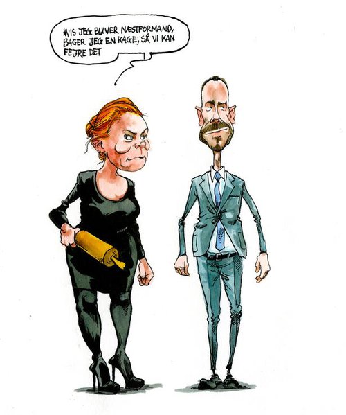 Margar skopteikningar af Inger Støjberg tengjsat kökumálinu. Mynd: Politiken