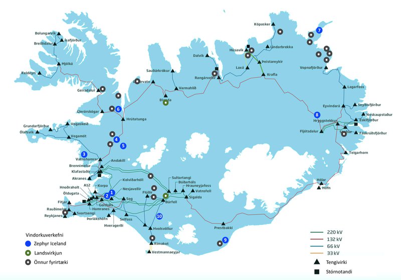 Kortið sýnir gróflega staðsetningu þeirra vindorkuverkefna (10 MW eða stærri) sem tilkynnt höfðu verið til Orkustofnunar í mars 2020 vegna 4ða áfanga Rammaáætlunar.