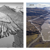 Flugsýn af tungu Skálafellsjökuls 1989 og 2019. Myndirnar byggja á ljósmyndum sem teknar voru úr flugvél 1989 og flygildi 2019 og landlíkönum sem reiknuð voru á grundvelli myndanna og sýna vel lækkun yfirborðs jökulsins á 30 ára tímabili.