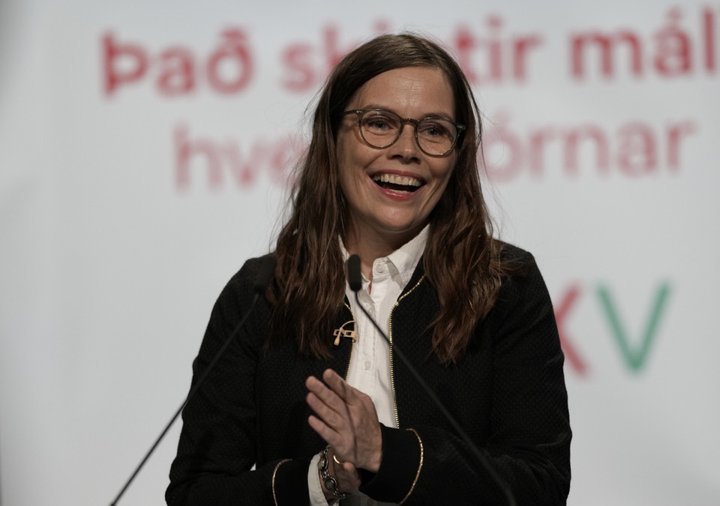 Katrín Jakobsdóttir flutti ávarrp á landsfundi VG í morgun.