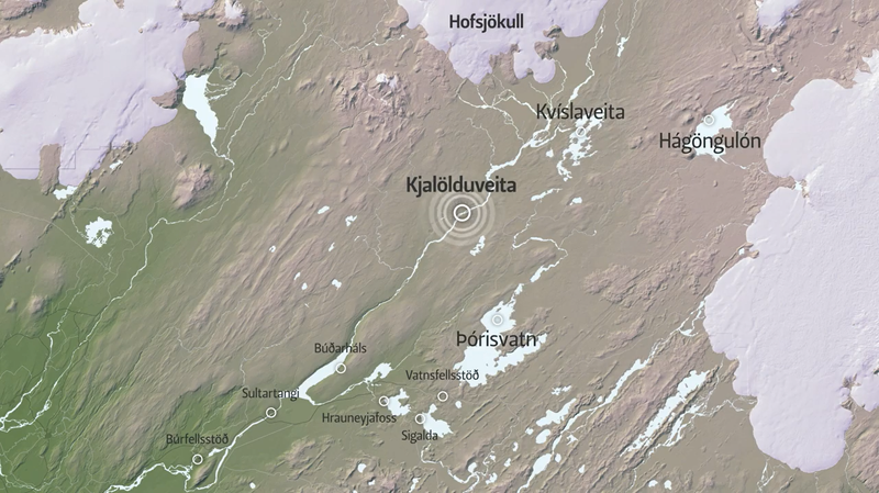 Staðsetning Kjalölduveitu og annarra virkjana og fyrri virkjanahugmynda Landsvirkjunar á svæðinu. Mynd: Úr myndbandi Landsvirkjunar