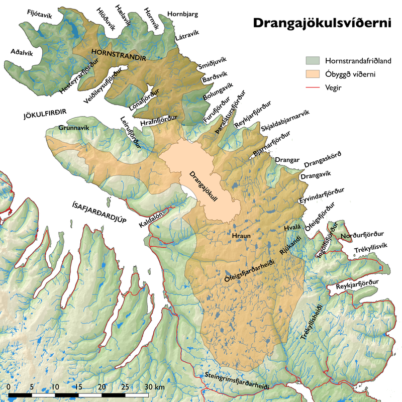 Kort 1 Drangajökulsvíðerni.