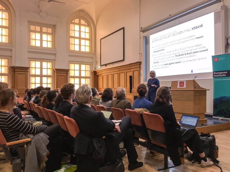 Lilja Alfreðsdóttir, á fyrirlestrinu í London School of Economics.