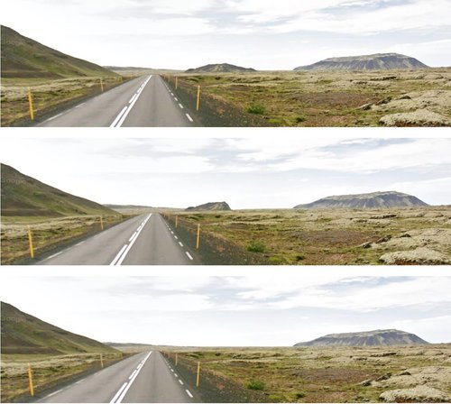 Á efstu myndinni er Litla-Sandfell í dag og á þeirri neðstu eins og svæðið myndi líta út ef fjallið yrði numið á brott. Mynd: Úr umhverfismatsskýrslu