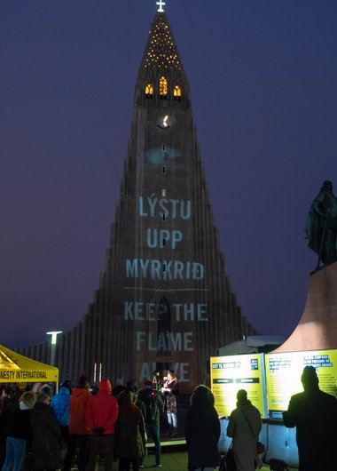 Ljósainnsetningin, Lýstu upp myrkrið, var vígð í gær Mynd: Íslandsdeild Amnesty International