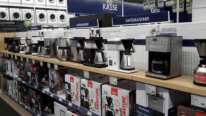 Kaffivélar í stórri raftækjaverslun í Kaupmannahöfn. Mynd: Borgþór Arngrímsson