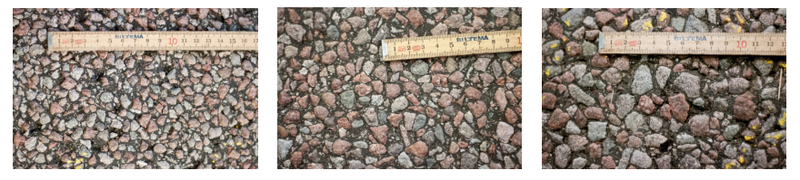 Mismunandi gróf möl í malbiki. Slit er minna með grófari möl. En hávaði frá umferð verður meiri.