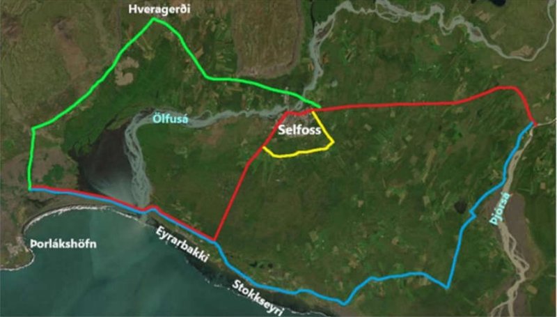 Vegagerðin telur þungaflutninga um leiðina sem merkt er með bláum lit ekki koma til greina. Mynd: Úr umhverfismatsskýrslu