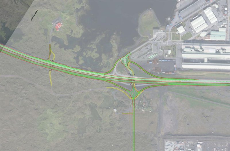 Ný veghönnun vegamóta við ISAL ásamt undirgöngum fyrir gangandi og hjólandi á móts við Straum skapar tækifæri á að forða Straumstjörnum frá frekara raski. Mynd: Úr matsskýrsu Vegagerðarinnar
