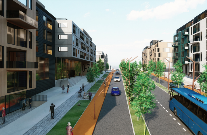 Að setja Miklubraut í stokk á að skapa pláss undir nýja byggð á svæðinu. Þessi mynd úr tillögu Yrkis arkitekta o.fl. sýnir „nýja Snorrabraut“.